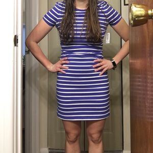 Blue & white striped bodycon short sleeve dress